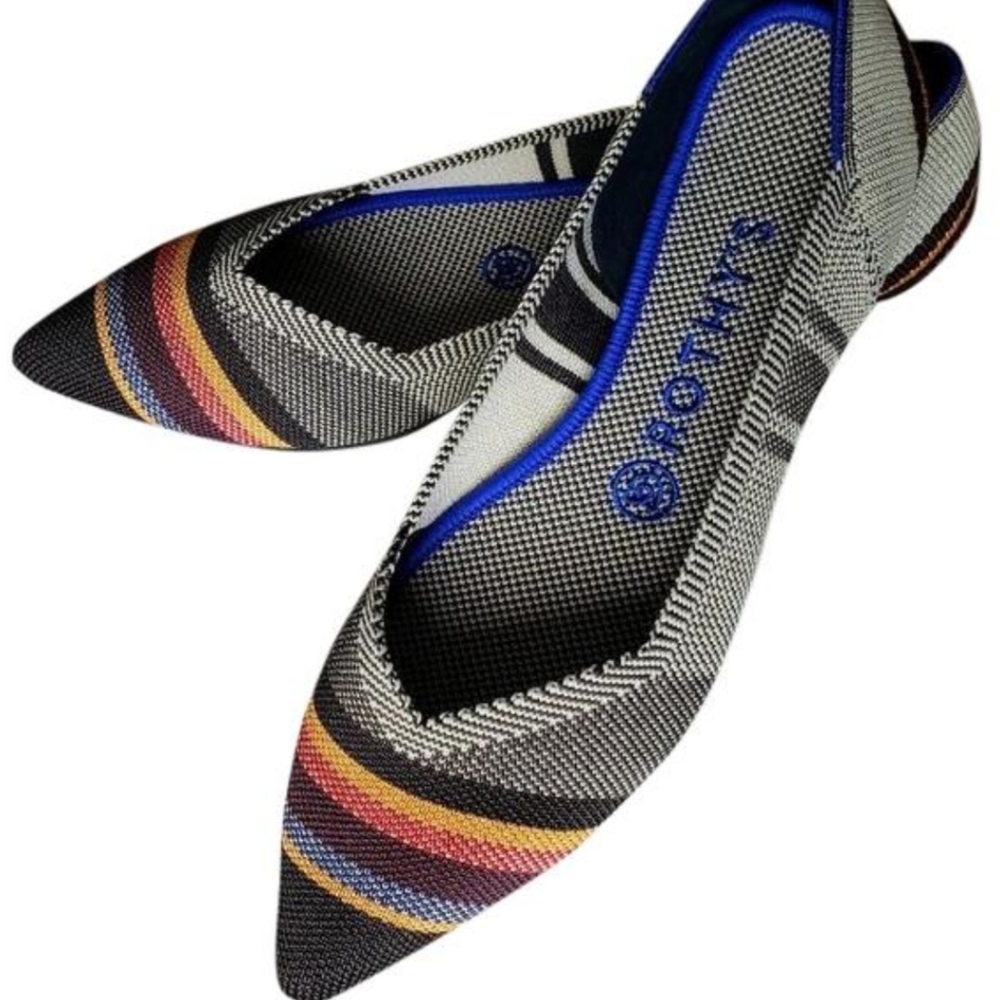 Rothy’s Inverse Stripe Point Multicolor Women's Bold Flat Shoes Excellent